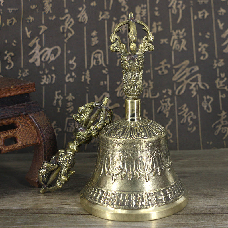 zensoullab Nepal Handmade Copper Bell Pestle Brass Five-Pronged Vajra Bell Pestle Healing Awakening Bell Buddhist Supplies Direct Supply