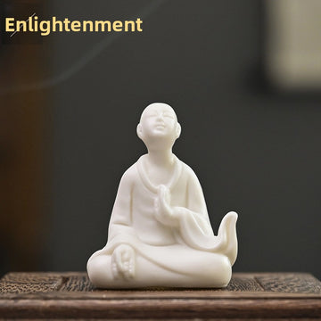 zensoullab Zen Ceramic Figure Chinese Style Desktop White Porcelain Small Ornament Little Monk Fish Tank Landscaping Bonsai Home Handmade Decoration