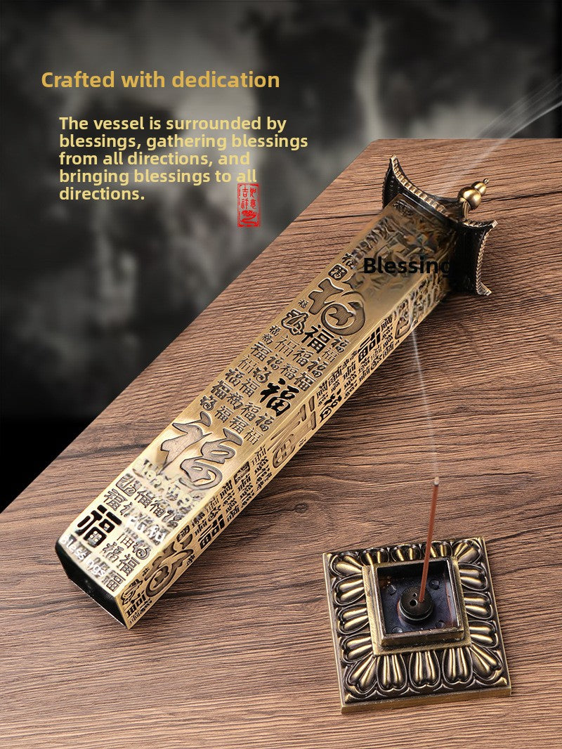 zensoullab Hundred Blessings Pillar Huading Incense Burner Home Use Agarwood Sandalwood Incense Burner Metal Antique Zen Ornament