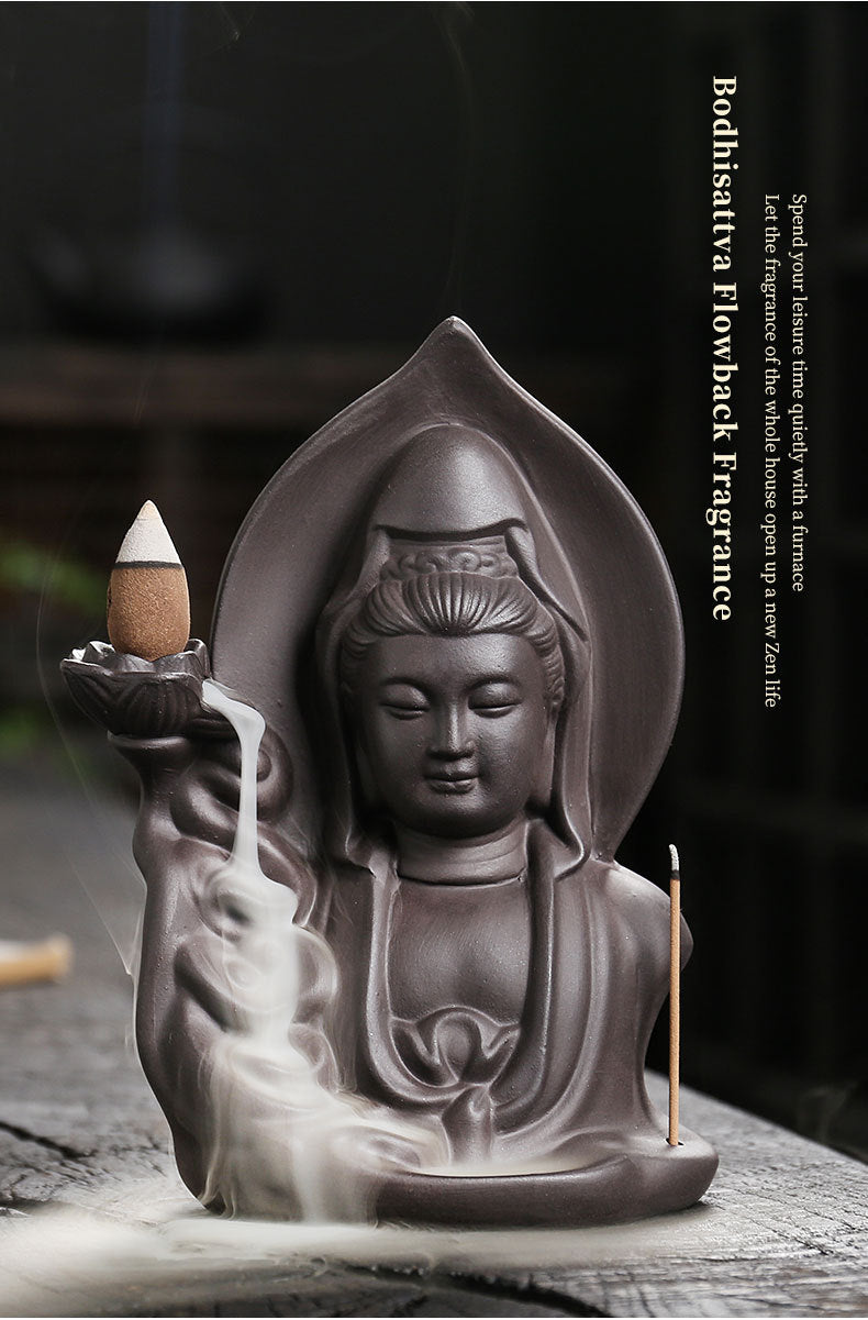 Purple Clay Backflow Incense Burner Creative Guanyin Sandalwood Agarwood Backflow Incense Burner Home Craft Ornament