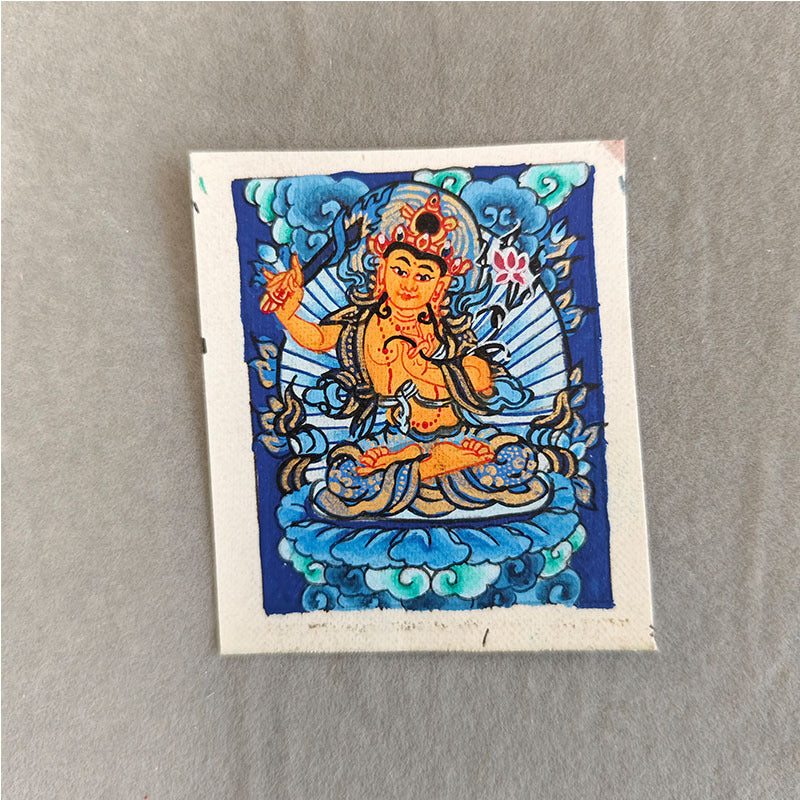 zensoullab Nepal Hand-painted Zodiac Buddha Guardian Small Thangka Portable Blue Thangka God of Wealth Green Tara Portable Necklace Pendant