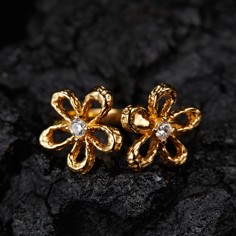 zensoullab Korean Version S925 Sterling Silver Zircon Colorful Gemstone Collarbone Chain Fashion Sweet Hollow Small Flower Pendant Necklace for Women