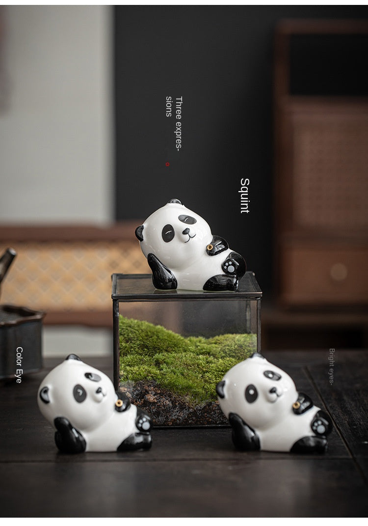 zensoullab Creative Cute Panda Hand-painted Ceramic Ornament Tea Pet Home Indoor Sandalwood Incense Holder Incense Tray Incense Stand