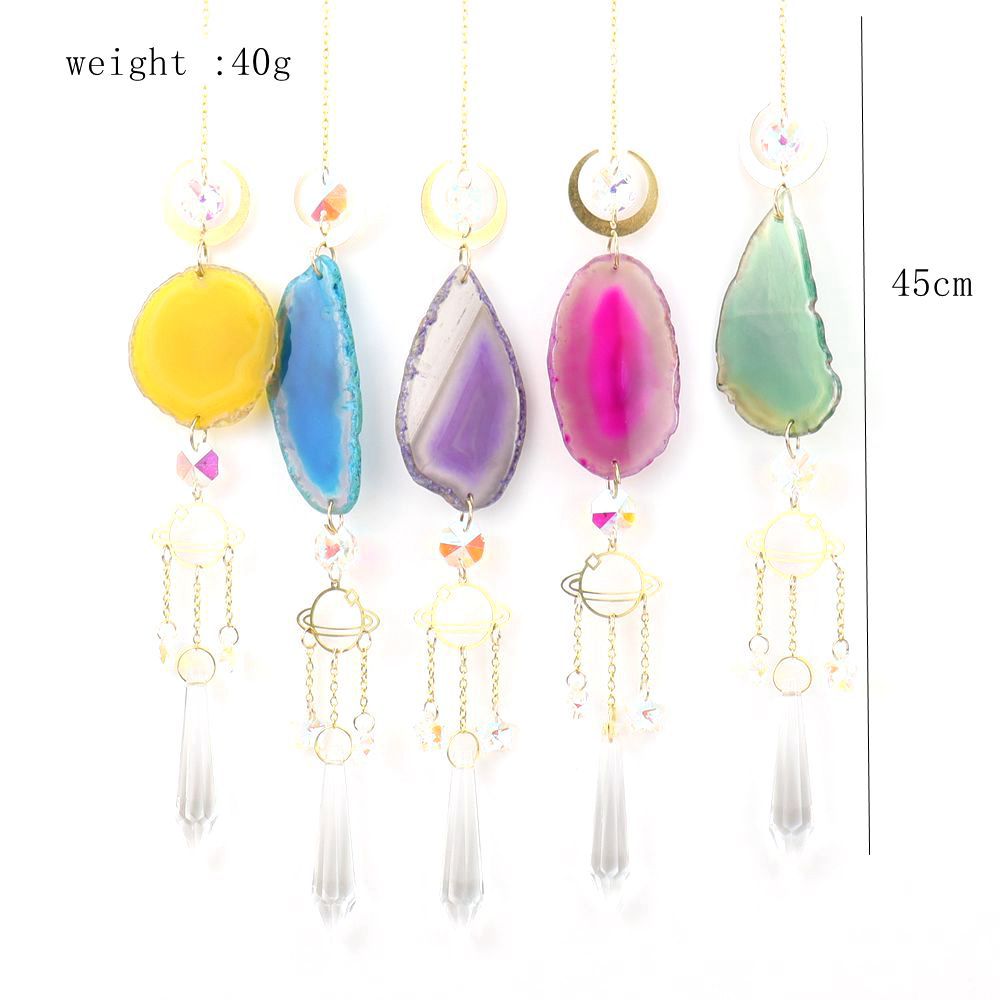 zensoullab Natural Crystal Agate Slice Hollow Moon Sun Catcher Light Gathering Ornament Hanging Prism Garden Pendant
