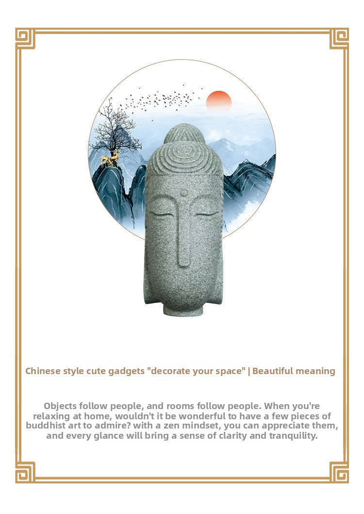 zensoullab Chinese Style National Trend Creative Stone Tea Pet Northern Wei Dynasty Buddha Head Home Office Decoration Green Sand Stone Zen Ornament