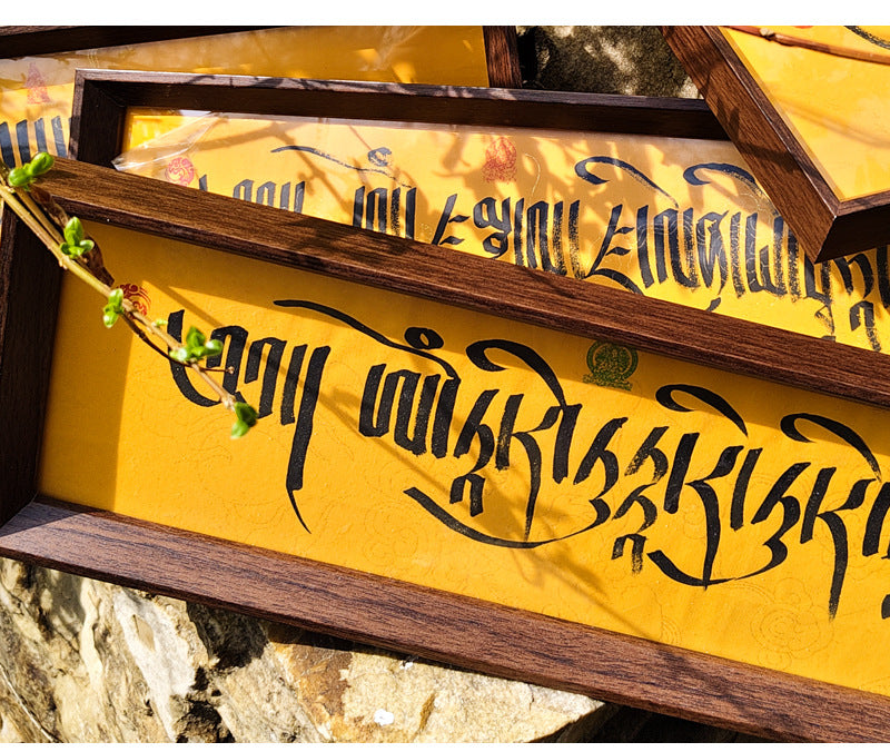 zensoullab Tibetan Hand-painted Thangka Yellow God of Wealth Zaki Ram Manjushri Mantra Scripture Tabletop Hanging Painting Calligraphy Decoration Ornament