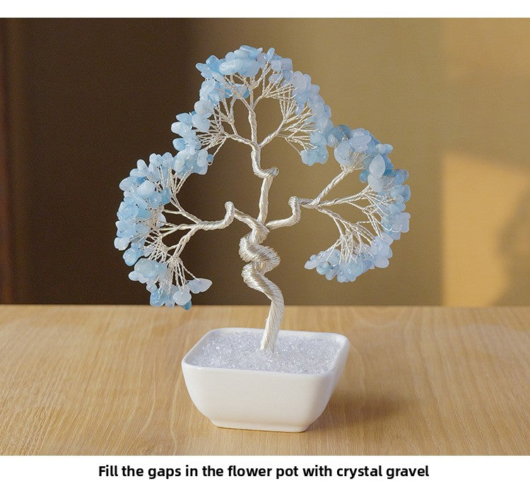 zensoullab Natural Aquamarine Crystal Raw Stone Tree of Life Wealth-Attracting Desktop Office Ornament Crystal Craft