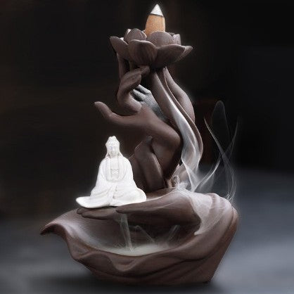 zensoullab Backflow Incense Burner Purple Clay Buddha Hand Lotus Heart Creative Sandalwood Burner Home Decor New Chinese Style Ornament