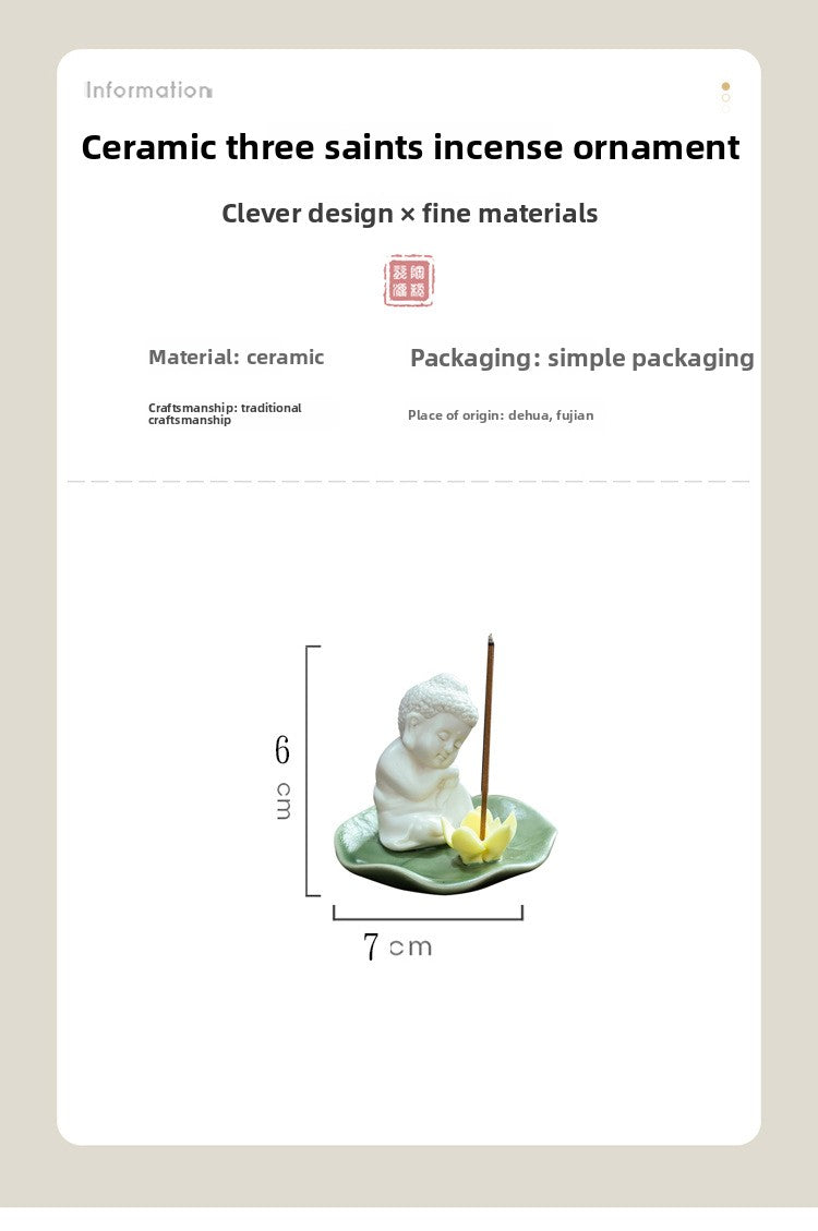 zensoullab Creative Home Decor Incense Holder Incense Tray Incense Stand Lotus Leaf Ceramic Incense Stick Holder Three Saints Home Living Room Tea Room Incense Burner