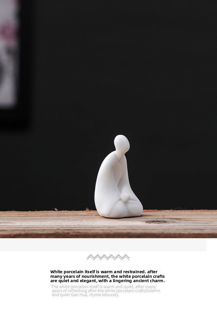 zensoullab Creative New Chinese Style Ceramic Figure Formless Buddha Zen Monk Ornament Fish Tank Bonsai Entrance Living Room Home Decoration