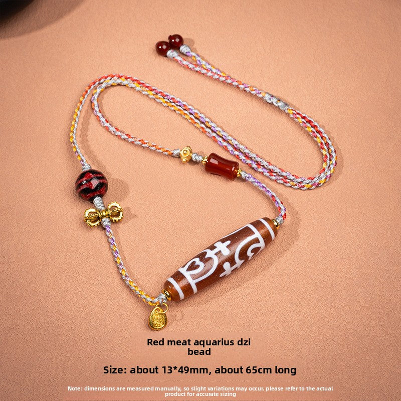 zensoullab Natural Yellow Nine-Eye Dzi Bead Necklace Taiwan Work Agate Pendant Unisex Couple Style Braided Necklace In Stock