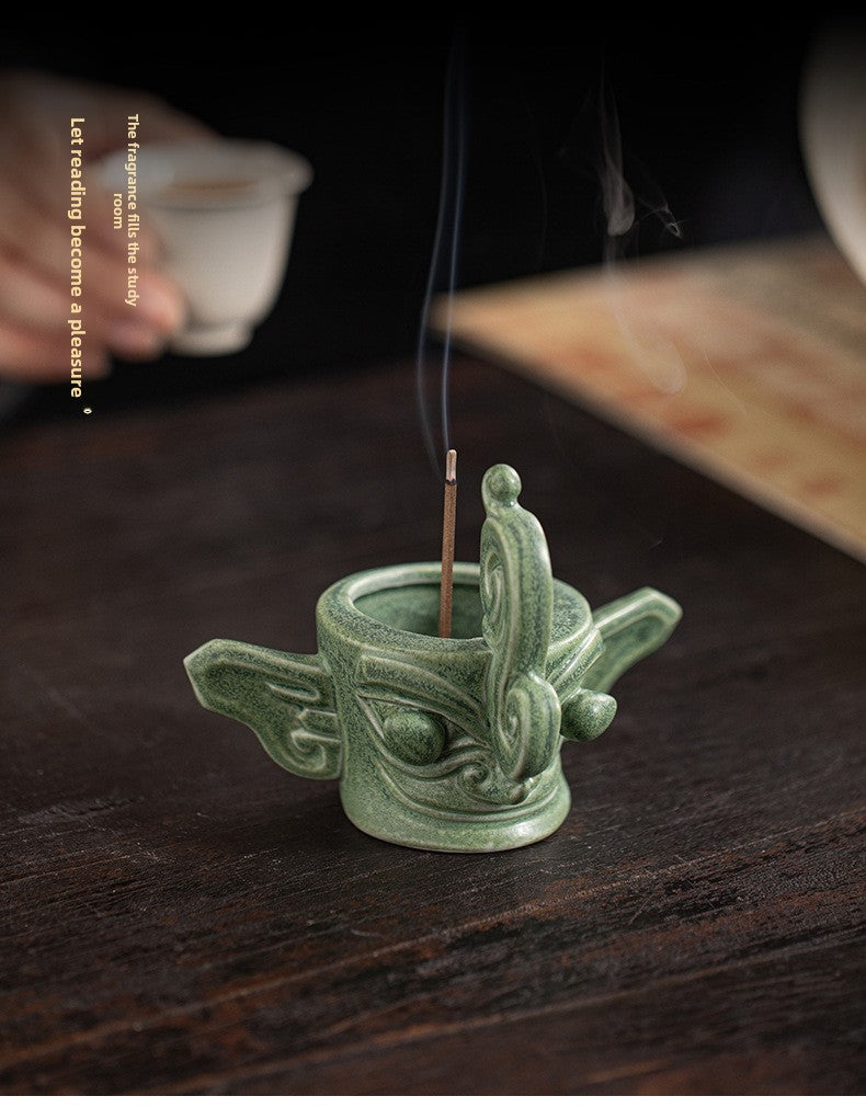 zensoullab Chinese Retro Cultural Creative Sanxingdui Bronze Long Eyes Mask Incense Holder Aromatherapy Burner Home Indoor Ceramic Incense Burner
