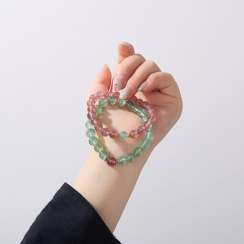 zensoullab Fresh Natural Green Strawberry Crystal Bracelet Good Luck Bead Single Circle Crystal Bracelet