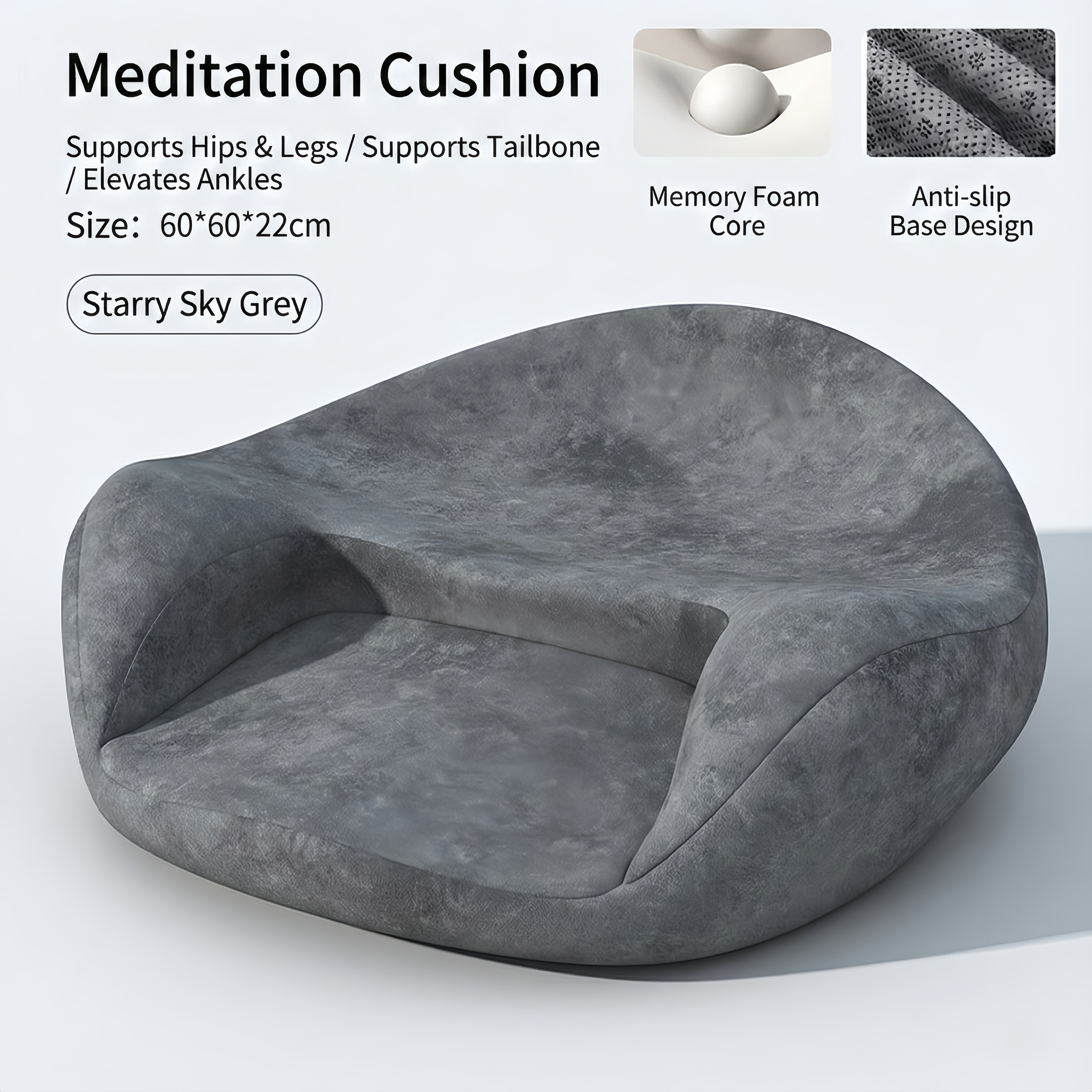 Zensoullab Ergonomic Meditation Cushion Floor Seat (Memory Foam) – 4 Colors