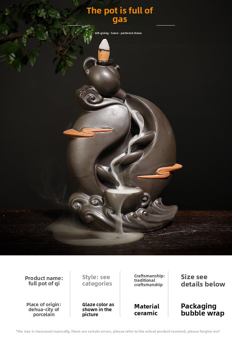 zensoullab New Teapot Smoke Backflow Incense Burner Large Ceramic Ornamental Incense Burner Home Decor Craft