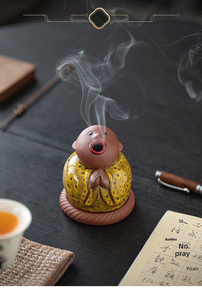 zensoullab Creative Little Monk Incense Burner Cute Aromatherapy Burner Ornament Zen Style Home Indoor Agarwood Sandalwood Incense Burner Incense Box