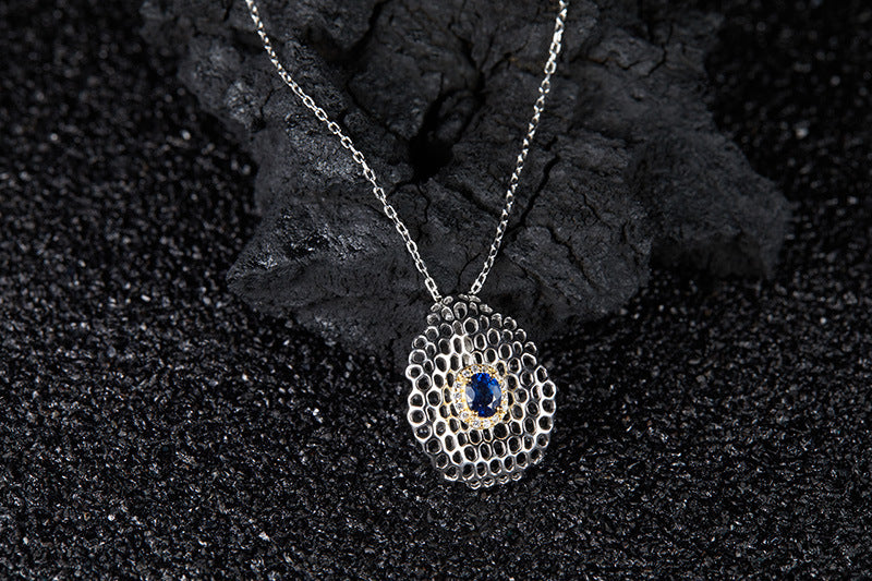 zensoullab Colorful Gem Pendant S925 Sterling Silver Natural Sapphire Necklace for Women Fashion Versatile Collarbone Chain