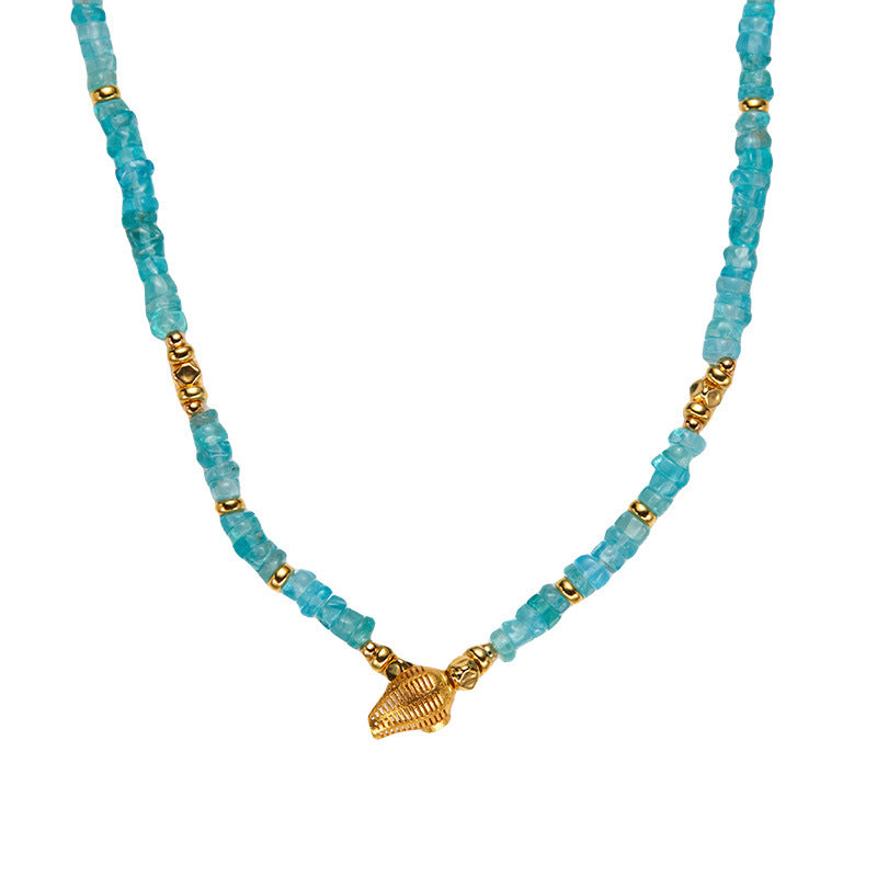 Zensoullab Original Design S925 Sterling Silver Natural Apatite Colored Gems Necklace Women's Trendy Handmade Beaded Silver Temperament Clavicle Chain