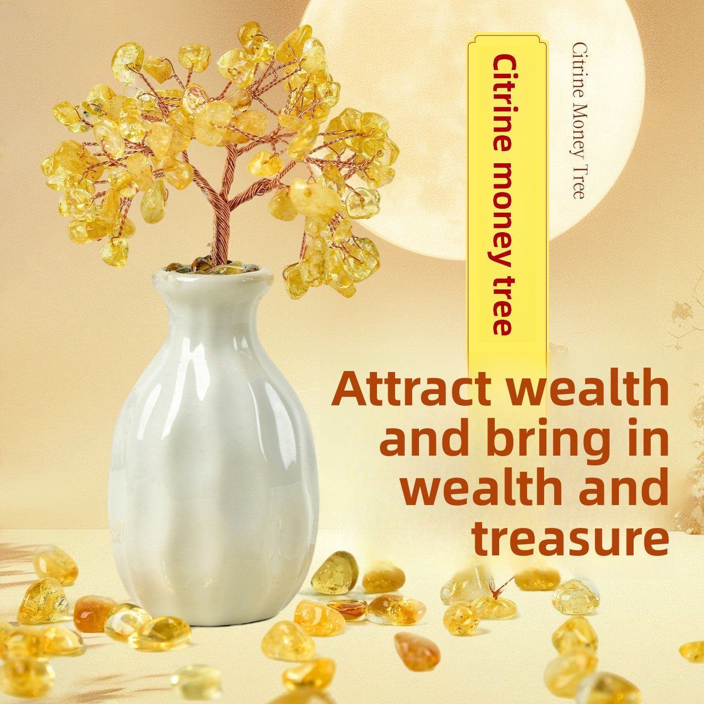 zensoullab Natural Mineral Raw Stone Yellow Crystal Money Tree Ornament Office Desktop Money Tree Shop Opening Gift Wealth Attraction