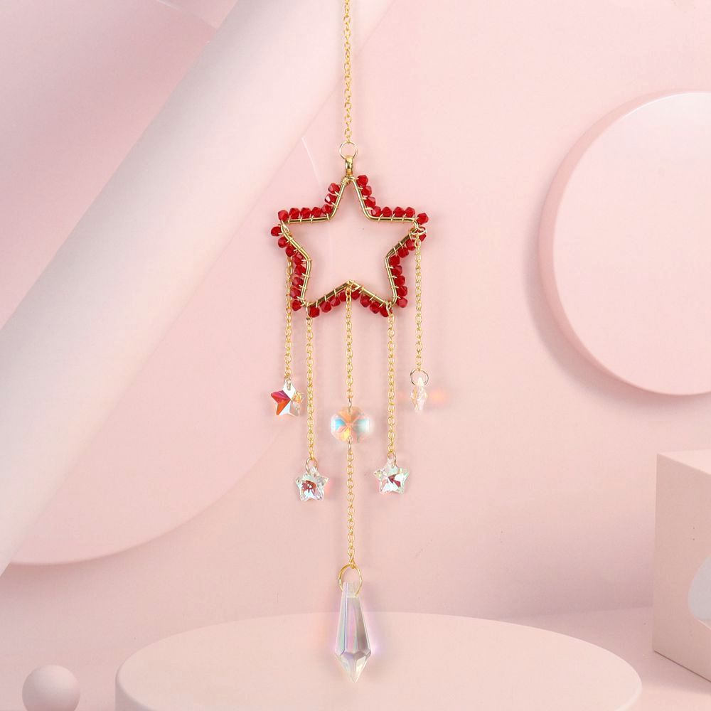 zensoullab Handmade Silk-wrapped Moon Star Crystal Sun Catcher Curtain Hanging Ornament Garden Decoration