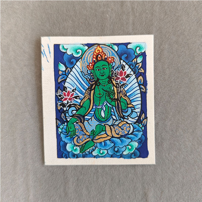 zensoullab Nepal Hand-painted Zodiac Buddha Guardian Small Thangka Portable Blue Thangka God of Wealth Green Tara Portable Necklace Pendant