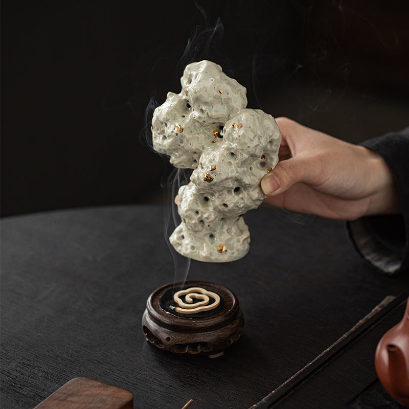 zensoullab Handmade Ceramic Taihu Stone Small Incense Burner for Home Indoor Tower Incense Burner Zen Tea Room Study Decoration Rockery Ornament