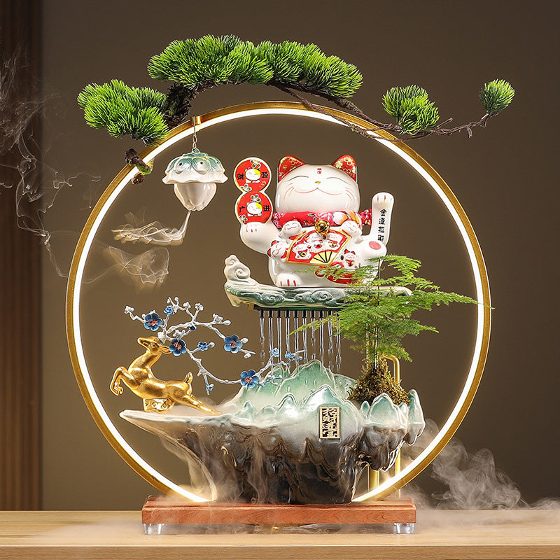 zensoullab Lucky Cat Flowing Water Wealth-Attracting Ornament Circulating Water Living Room Desktop Decoration