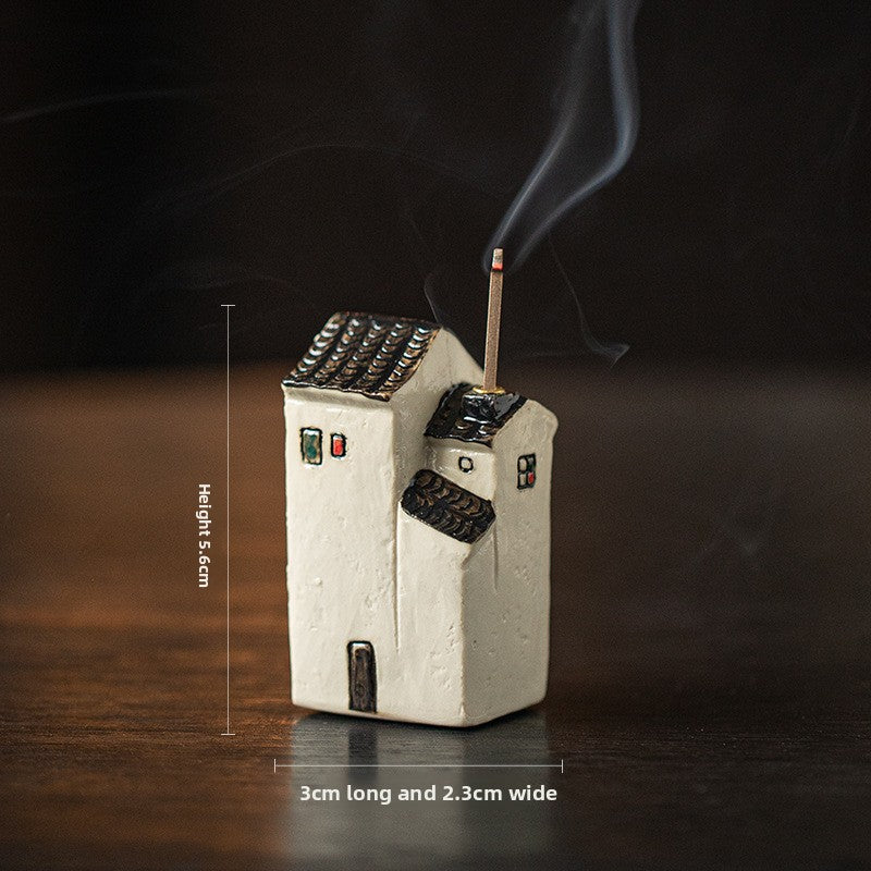 zensoullab Jiangnan Style Ceramic Mini Small House Incense Socket Zen Tea Room Tea Table Ancient Style Small Incense Burner Incense Holder Ornament