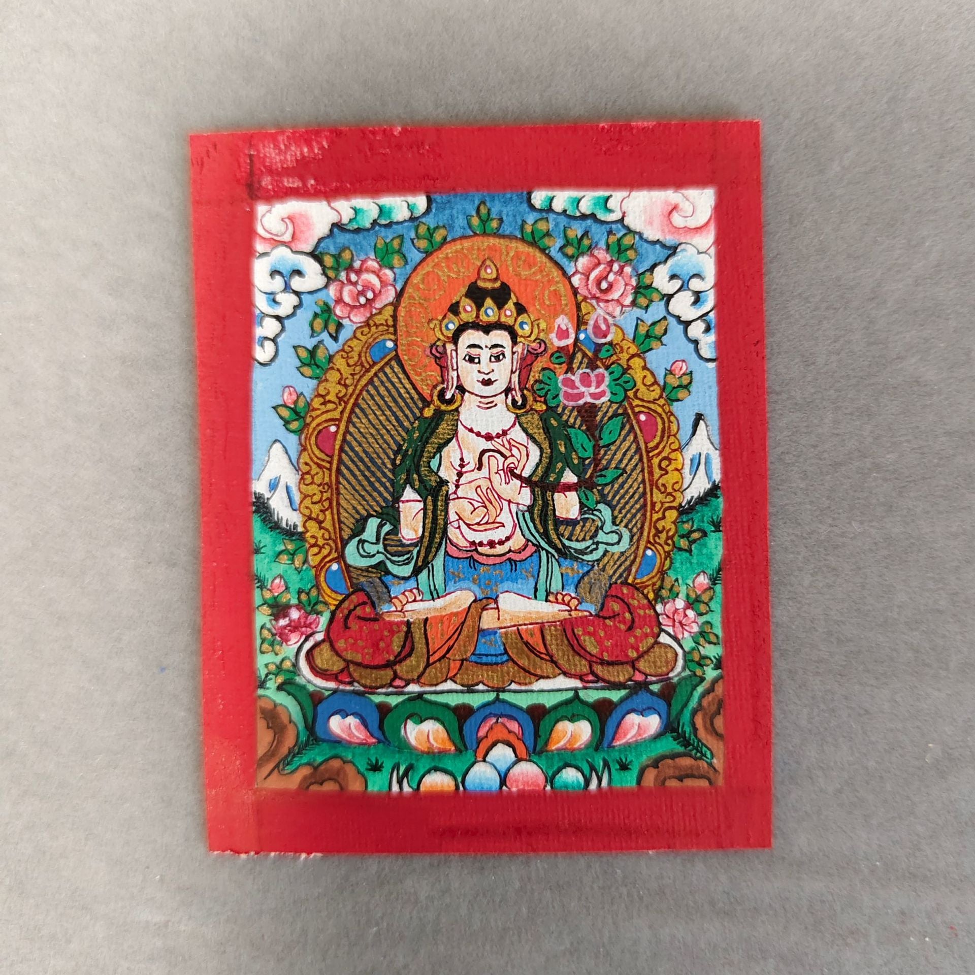 zensoullab Nepal Hand-painted Zodiac Buddha Guardian Buddha Thangka Manjushri Yellow God of Wealth Green Tara Samantabhadra Small Thangka Pendant