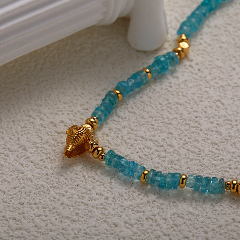 Zensoullab Original Design S925 Sterling Silver Natural Apatite Colored Gems Necklace Women's Trendy Handmade Beaded Silver Temperament Clavicle Chain