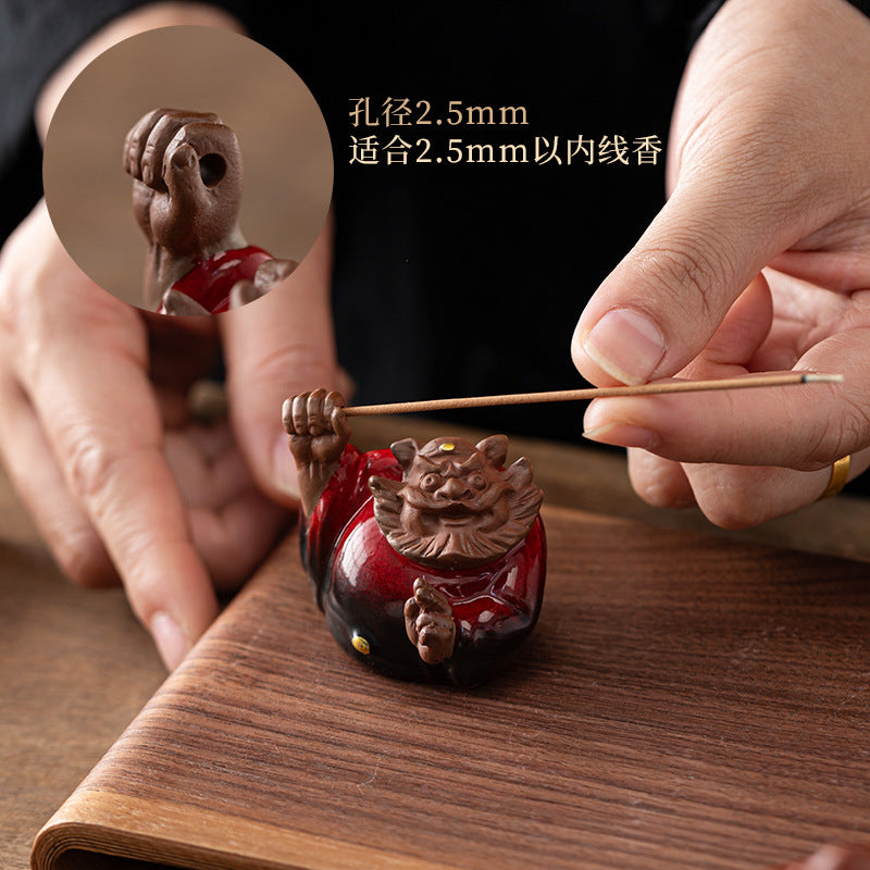 zensoullab Zhongkui Incense Holder Mini Creative Purple Clay Kiln Change Travel Aromatherapy Zhongkui Ornament Blessing Gift Incense Ceremony Gift Box Incense Burner