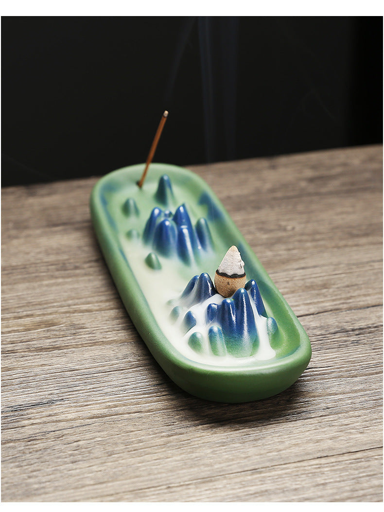 zensoullab Ceramic Incense Backflow Aromatherapy Burner Creative Mountain Water Flow Home Backflow Incense Holder Sandalwood Burner Craft