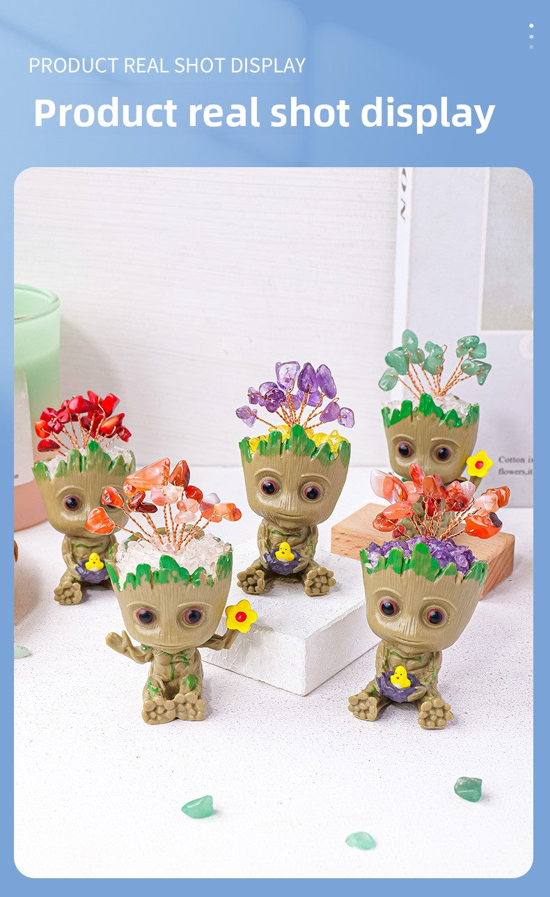 zensoullab Natural Crystal Gravel Small Flower Tree Groot Figurine Crystal Craft Tree Man Figurine Desktop Ornament