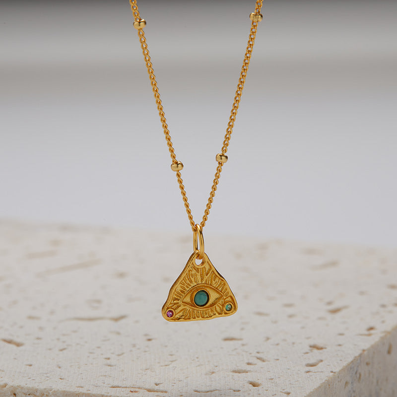 zensoullab S925 Sterling Silver Natural Turquoise Gemstone Necklace for Women Versatile Design Demon Eye Pendant Choker