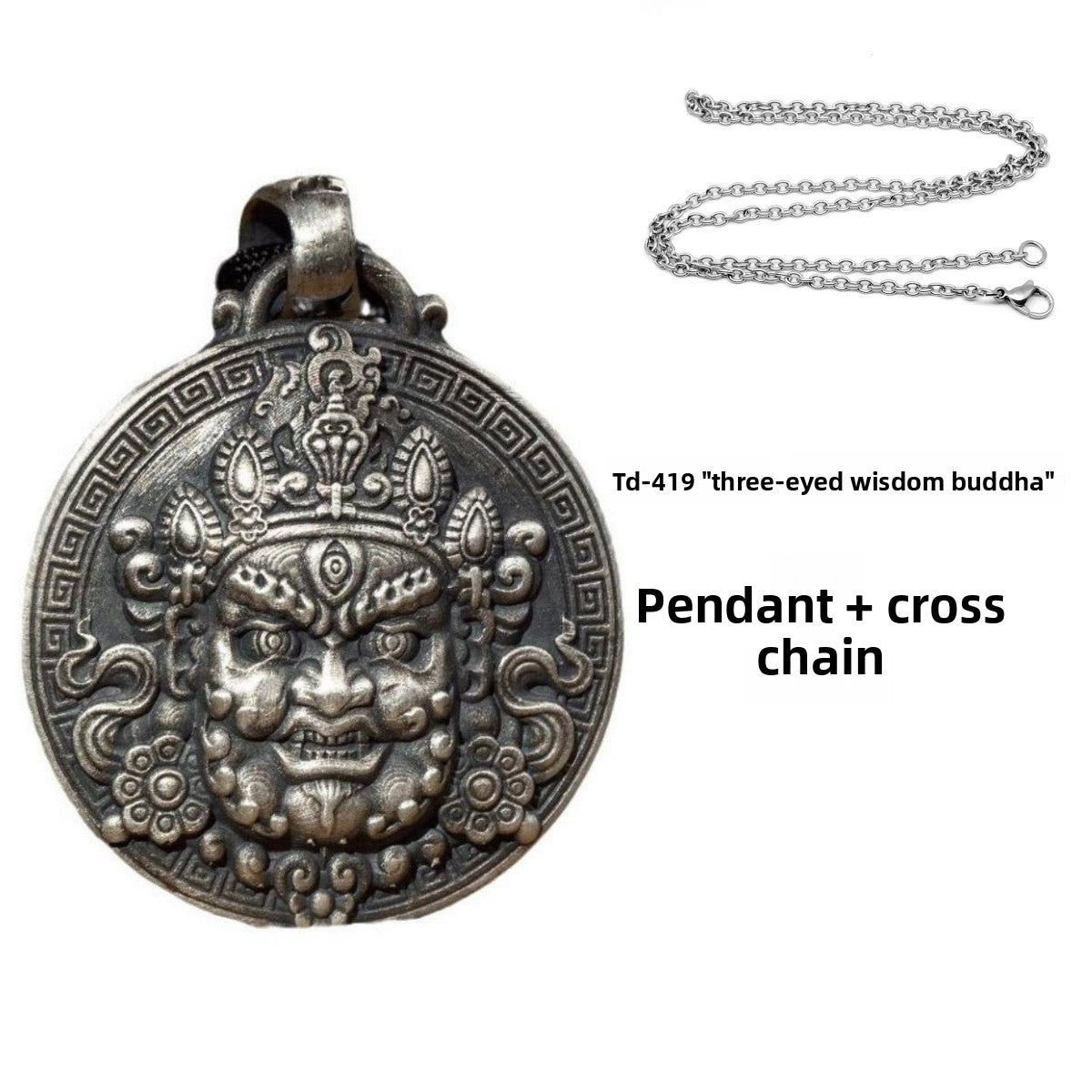 zensoullab National Trend Thai Silver Pendant Retro Three-Eyed Wisdom Buddha Hanging Ornament Original Handmade Buddha Amulet Versatile Men's and Women's Necklace