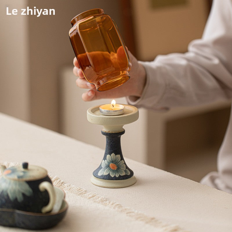 zensoullab Ming and Qing Hand-painted Blue and White Firestone Red Aromatherapy Candle Candle Holder Ornament Zen Ceramic Tea Ceremony Accessories Tea Room Atmosphere Lamp