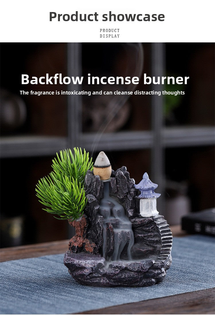 zensoullab Large Creative Resin Small Backflow Incense Burner Mountain Water Flow Sandalwood Agarwood Incense Burner Indoor Home Decoration
