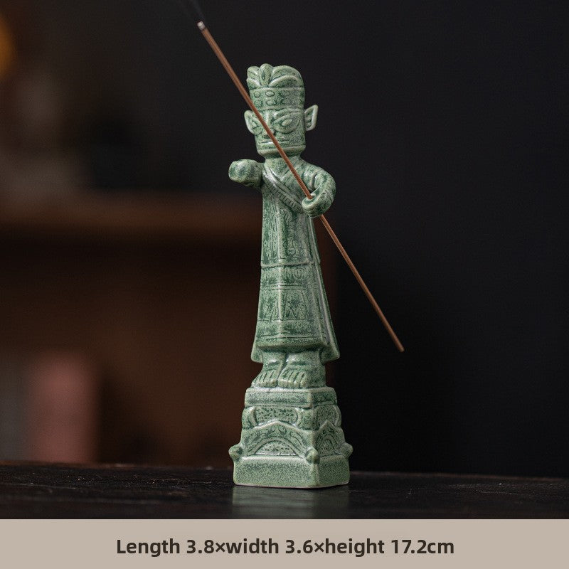 zensoullab Sanxingdui Bronze Large Standing Figure Mask Incense Burner Incense Holder Ceramic Ornament Study Desk Cultural Creative Figurine Gift