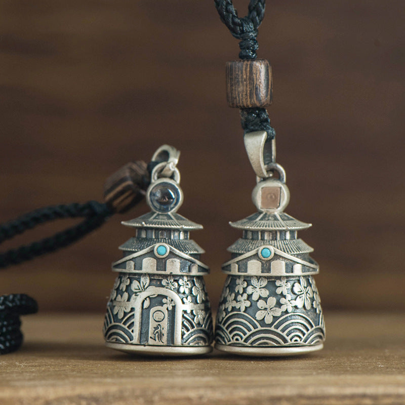 zensoullab Thai Silver Vintage Openable Buddha Pagoda Necklace with Heart Sutra Pendant Hollow Design for Men and Women