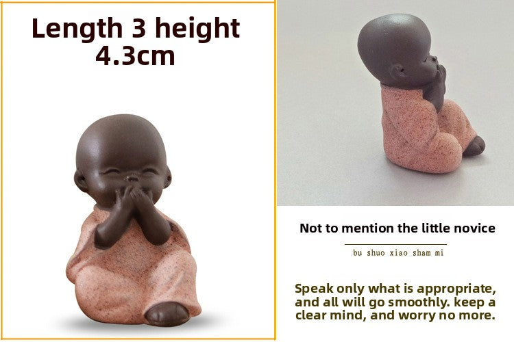 zensoullab Mini Cute Purple Clay Little Monk Tea Pet Ceramic Four Little Sha Mi Succulent Plant Decoration Creative Home Ornament
