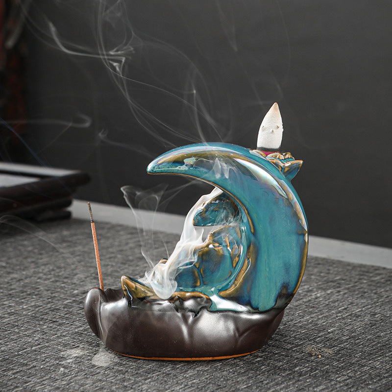 zensoullab Backflow Incense Burner Creative Home Decor Ceramic Burner Craft Zen Double Fish Backflow Sandalwood Ornament
