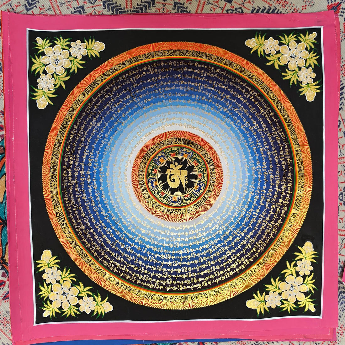 zensoullab Nepal Hand-painted Thangka Six-Word Mantra Mandala Mandala Sutra Decorative Painting Living Room Entrance Hanging Painting