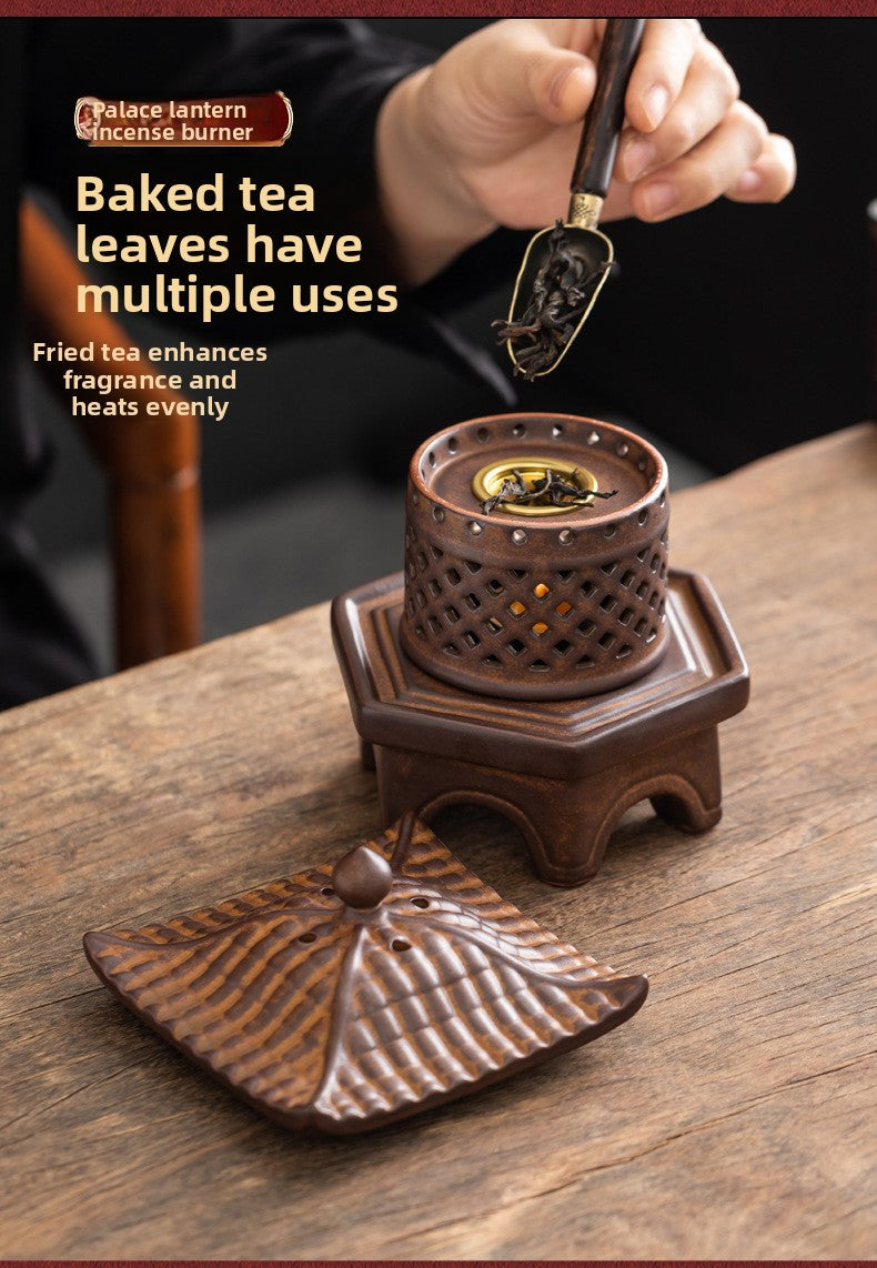 zensoullab Incense Burner Ceramic Purple Clay Hollow Han Yun Palace Lantern Candle Incense Essential Oil Burner Incense Stick Agarwood Multifunctional Ornament