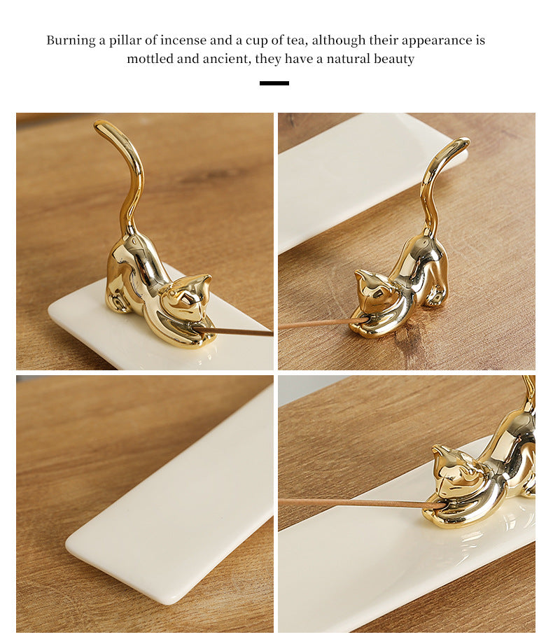 Cross-Border Ceramic Kitten Aromatherapy Burner Ornament Creative Cute Cat Home Indoor Creative Incense Holder Incense Stand Incense Tray
