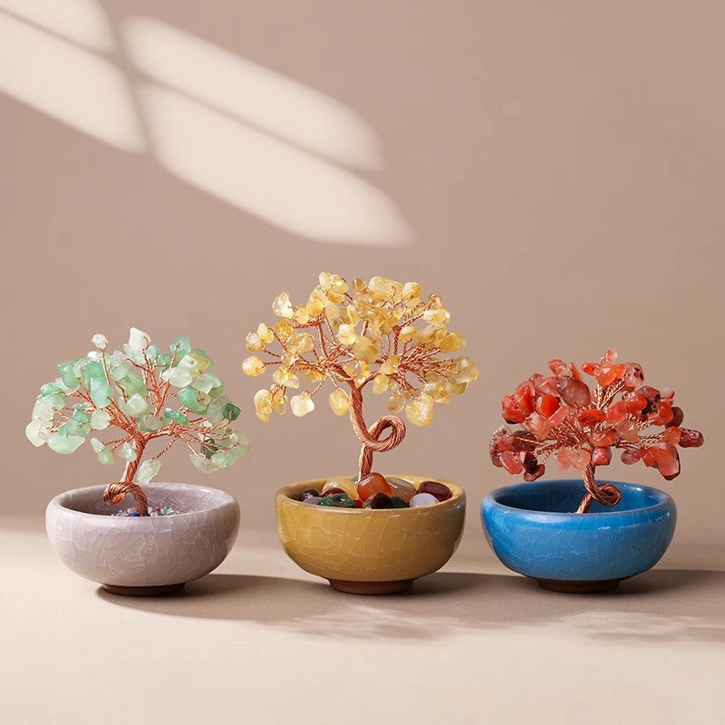 zensoullab Natural Yellow Crystal Money Tree Ornament Amethyst Wealth-Attracting Treasure Bowl Office Desk Decoration