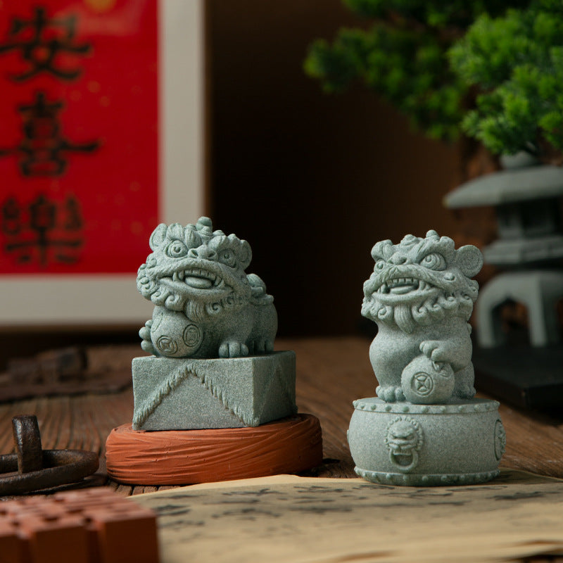 zensoullab National Trend Awakening Lion Green Sand Stone Tea Pet Small Ornament Fish Tank Landscaping Decoration Creative Wealth-Attracting Persimmon Stone Lion Auspicious Beast