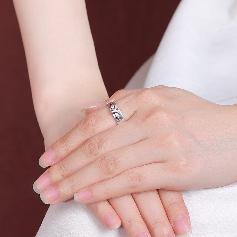 zensoullab Ethnic Style Buddha Silence Ring for Women, Niche Design Thai Silver Lotus Heart Sutra Guanyin Vintage Open Ring