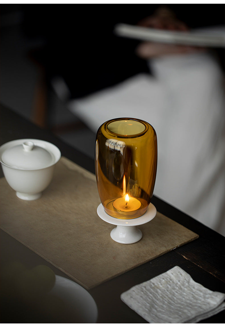 zensoullab New Chinese Zen Candle Holder Windproof Glass Lampshade Vintage Home Aromatherapy Candle Atmosphere Tea Room Ornament