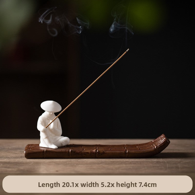 zensoullab Xie Ke Incense Burner for Home Indoor Sandalwood Agarwood Holder Zen Style Jiang Taigong Fishing Tea Room Ceramic Aromatherapy Burner Ornament