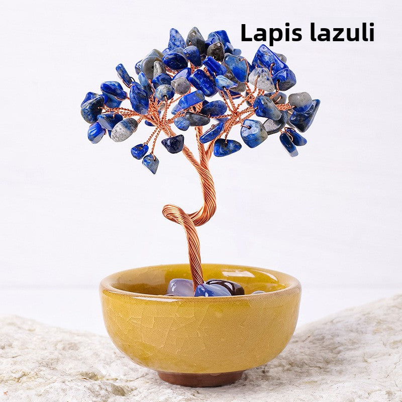 zensoullab Natural Yellow Crystal Wealth Tree Tea Cup Base Treasure Bowl Crystal Tree Crystal Money Tree Desktop Wealth-Attracting Ornament